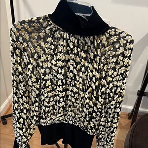 Tory Burch Black and Gold Floral Blouse